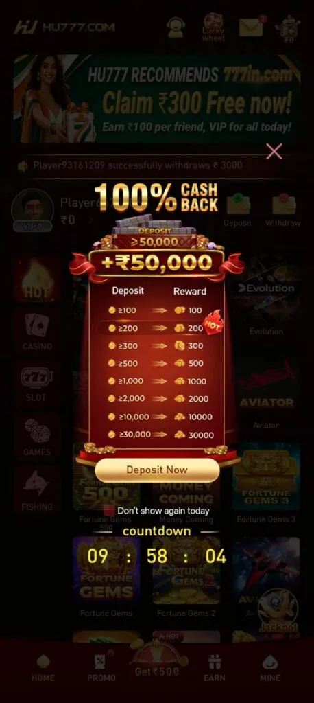 HU777 Game APK download screen on Android mobile